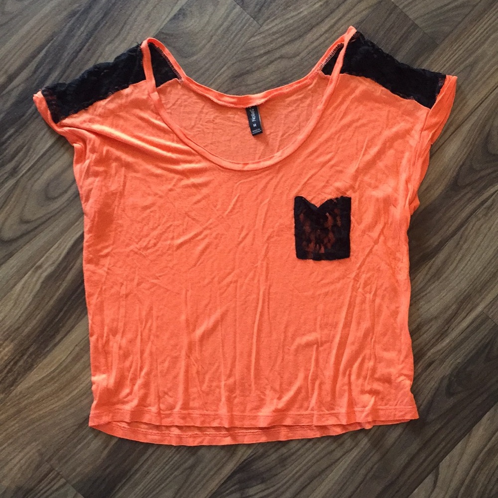Orange and Black Lace Crop Top